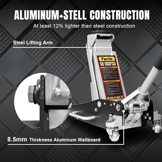 Torin Floor Jack,2.5 Ton Aluminum and Steel Hydraulic Low Profile Car Jack with Dual Piston Quick Lift Pump,Lightweight Racing Floor Jack for Vehicle,5,000 lb Capacity,Black,T84025B