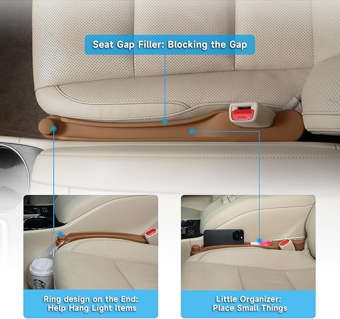 Car Seat Gap Filler Set of 2, 3IN1 Seat Side Gap Filler Plug with Storage Slot & Hook Function, Soft Foam Universal Fit Car SUV Truck Fill Gap Between Seats Console Organizer���Narrow Mocha Brown ���
