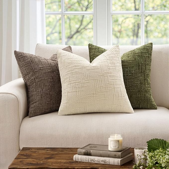 MIULEE Chenille Textured Euro Throw Pillow Covers Beige 22x22 Set of 2 | Slubby Decorative Pillows, Boho Farmhouse Home Decor, Modern Neutral Cushion Covers for Couch Sofa Bed Living Room