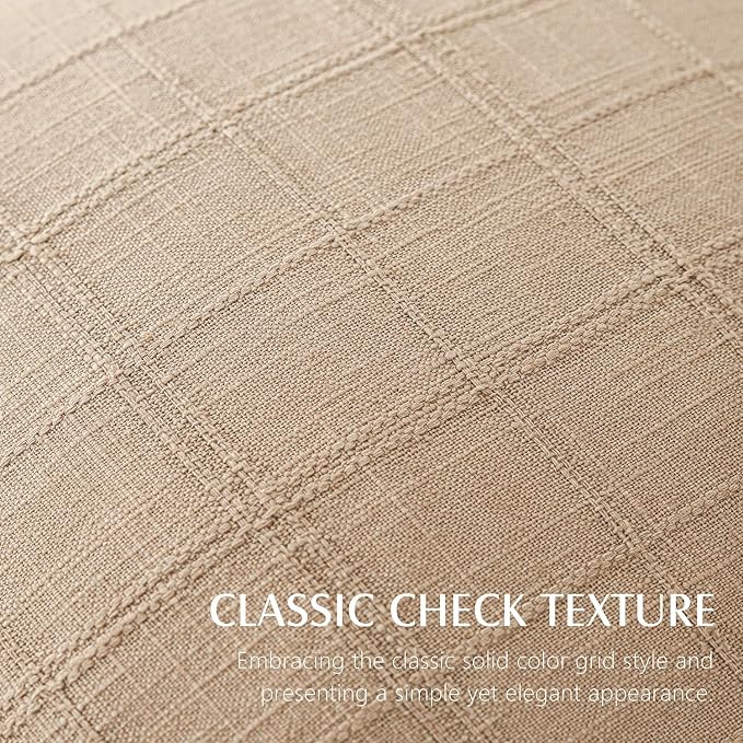 Foindtower Set of 2 Decorative Linen Check Throw Pillow Covers Neutral Farmhouse Lumbar Cushion Covers Modern Coastal Boho Home Decor for Sofa Chair Couch Bedroom Living Room,12×24 Inch,Camel