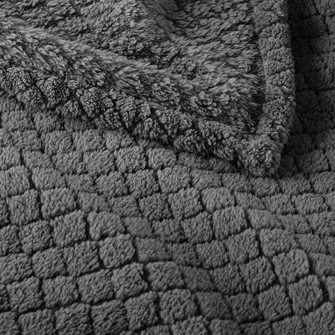 Exclusivo Mezcla Soft Fleece King Size Blanket for Bed, Dark Grey | Jacquard Lightweight Cozy Bed Blanket, Breathable Decorative Fuzzy Textured All Season Use, 90x104 Inches
