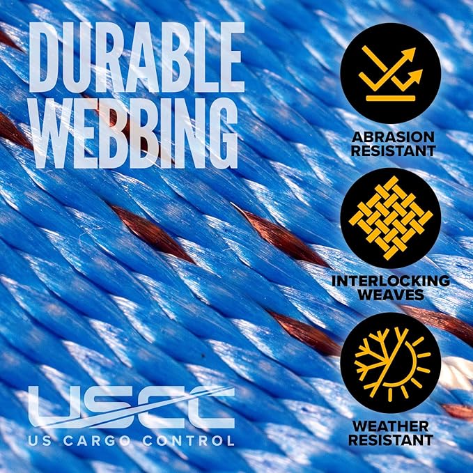 US Cargo Control Double-Fitted E Track Straps 2" x 20' (2-Pack), 4,400 LBS Break Strength, Blue Heavy Duty E Track Ratchet Straps with 3 Spring E-Fittings, Versatile 2-in-1 Logistic Tiedowns