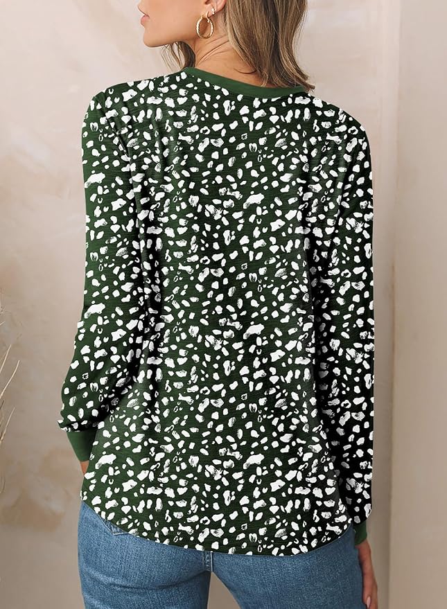 EVALESS Womens Crewneck Long Sleeve Tops Casual Polka Dots Tops Fall 2026 Tshirts Shirts