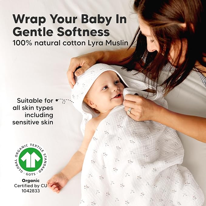 KeaBabies Muslin Baby Bath Towels with Hood for Girls, Boys -Large Organic Cotton Hooded Baby Towels for Newborns,Toddlers,Infant,Kids,Soft Absorbent Newborn Bath Essentials Gift Set(Petunia, Regular)