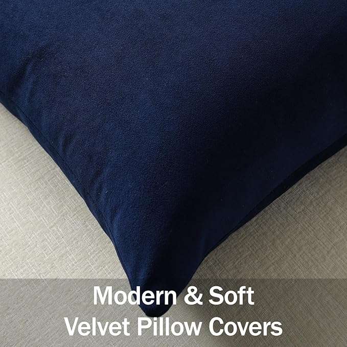 Throw Pillow Covers 22x22 Navy Blue: Pack of 2 Cozy Soft Velvet Square Modern Luxury Decorative Throw Pillow Cases for Sofa Couch Living Room Bed Home Decor
