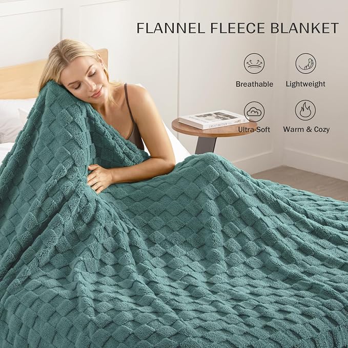 Exclusivo Mezcla 3D Checkered Fleece Twin Blanket for Bed, Celadon | Super Soft and Cozy Fluffy Bed Blanket, Cute Fuzzy Blanket for Teens Back to School, Dorm Essentials, All Season, 60"x80"