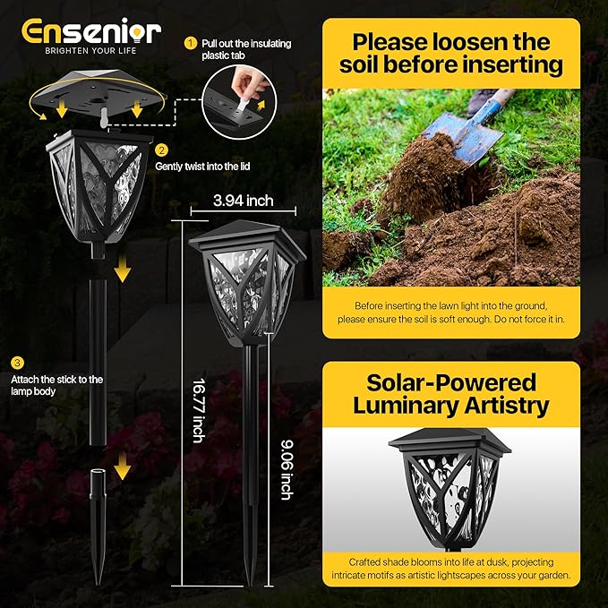 Ensenior Solar Lights Outdoor, 6500K LED Solar Garden Lights for Pathway Yard Patio Walkway Planter Walkway Landscape Lighting, IP65 Waterproof, Energy-Efficient Landscape Lighting, 8-Pack