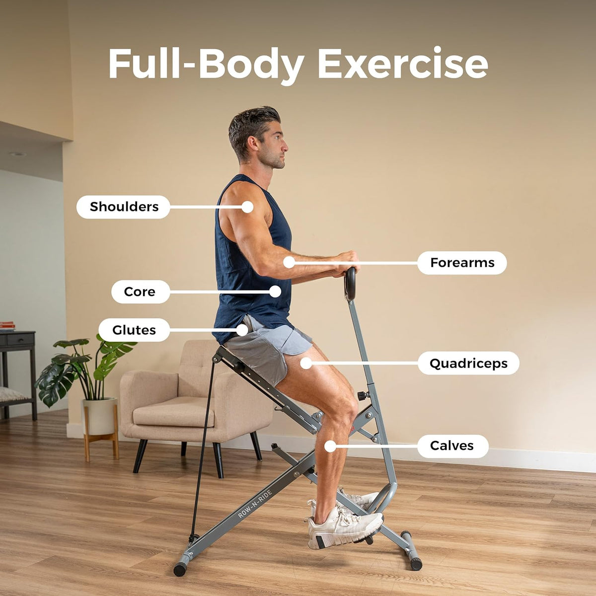 Sunny Health & Fitness Smart Row-N-Ride | Foldable Glute & Leg Trainer with SunnyFit App Connection