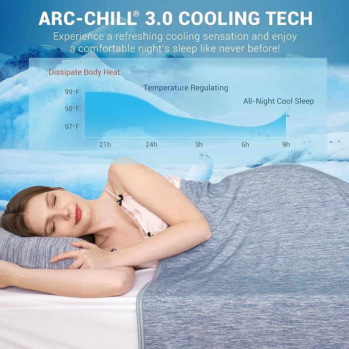 Elegear Revolutionary Cooling Blanket King Absorbs Heat to Keep Body Cool for Night Sweats, Arc-Chill 3.0 Cool Fiber Q-Max>0.5 for Hot Sleepers, Lightweight Summer Cold Blankets for Sleeping, Blue | Q-Max>0.5 Cooling Fabric, Absorbs Heat to Keep Body C...