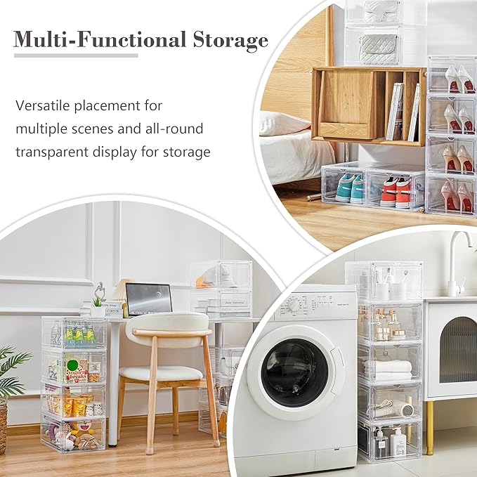 LXLXXL Storage Bins with Lids, 6 Pack Clear Plastic Storage Containers with Magnetic Acrylic Door, 19 Qt Stackable Storage Box for Home,Office Organizing
