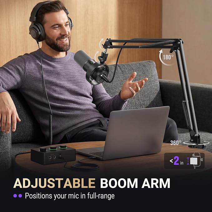 FIFINE AmpliTank K688CT Podcast Microphone Kit, USB/XLR Dynamic Vocal Mic | Streaming Mic with Boom Arm for PC/XLR Mixer, with Mute Button, Headphone Jack, Gain Knob, for Gaming Voice-Over Recording