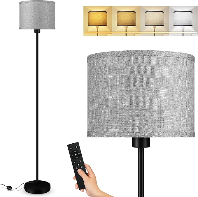 Floor Lamps for Living Room, Stepless Dimmable Floor Lamp with Remote, 2700K-6500K Colors Temperature & Brightness Adjustable,10W/1200LM Gray LED Floor Lamp, Modern Standing Lamp for Bedroom/Office