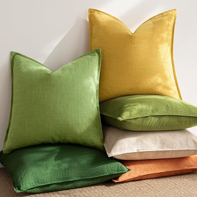 Foindtower Pack of 2, Decorative Linen Solid Throw Pillow Covers Soft Accent Euro Cushion Case Farmhouse Neutral Pillowcase for Chair Couch Sofa Bed Living Room Home Decor 20 x 20 Inch Ginger Yellow