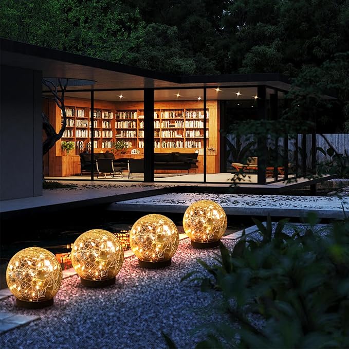 Solar Globe Lights Outdoor Waterproof-Solar Balls-Solar Garden Lights-Orbs for Outside 8 Pack Cracked Glass Ball for Lawn Patio Yard Backyard Decorations