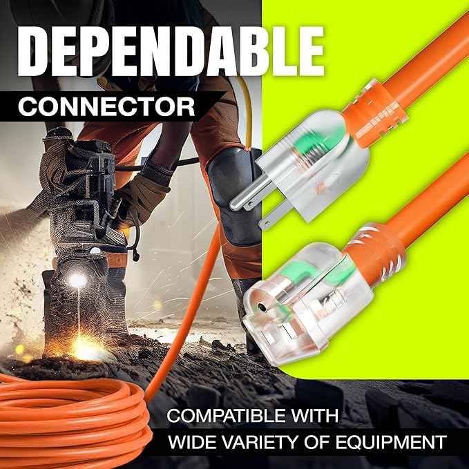 50ft Outdoor/Indoor Extension Cord 14/3 Gauge Heavy Duty 3 Prong SJTW, Waterproof, Flexible Cold-Resistant Long Power Cord,15A 125V 1875W, Orange by LifeSupplyUSA