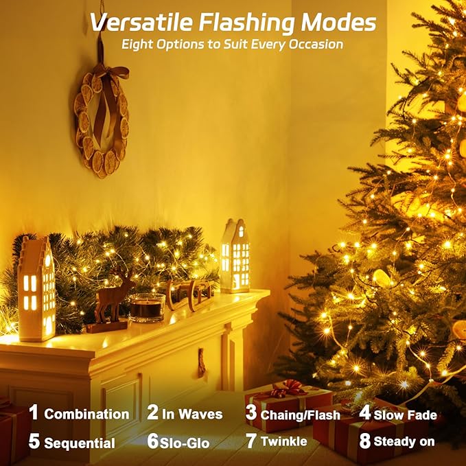 Solar Fairy Lights Outdoor Waterproof,16.4ft 50LED Solar String Lights for Outside 8 Modes 2 Packs for Christmas Halloween Holiday Patio Backyard Garden Deorations Warm White