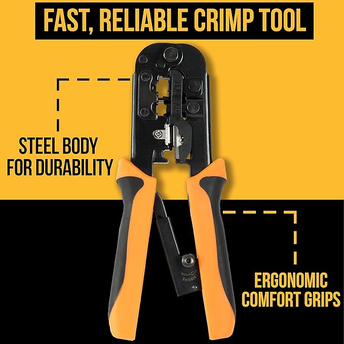 InstallerParts Professional Network Tool Kit 15 In 1 - RJ45 Crimper Tool Cat 5 Cat6 Cable Tester, Gauge Wire Stripper Cutting Twisting Tool, Ethernet Punch Down Tool, Screwdriver, Knife