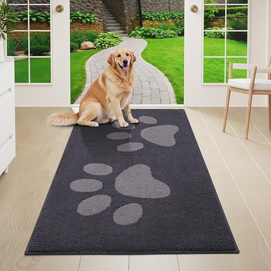 Buganda Dog Door Mat for Muddy Paws, Absorbent Dirt Trapper Washable Indoor Doormats, Non Slip Low-Profile Mud Mat for Dogs, Front Entrance Doormat for Inside Floor (47x24 Inches, Dark Grey)