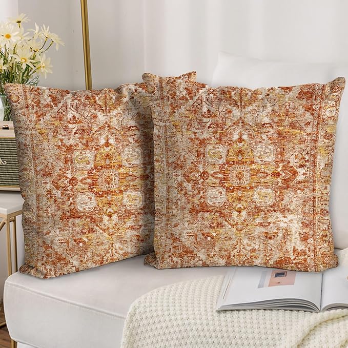 Boho Throw Pillow Covers 26x26 inch Set of 2,Boho Vintage Carpet Pattern Antique Ethnic Decor Double Sided Pattern Cushion Cover Soft Pillow Case Living Sofa Room Bed Square Pillow Cover