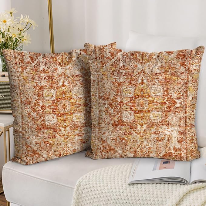 Boho Throw Pillow Covers 16x16 inch Set of 2,Bohemian Vintage Carpet Pattern Antique Ethnic Decor Double Sided Pattern Cushion Cover Soft Pillow Case Living Sofa Room Bed Square Pillow Cover