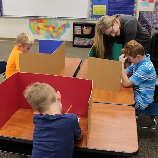 Flipside Products 18” x 48” Assorted Color Study Carrel, Red, Green, Blue, Yellow Privacy Boards, Student Privacy and Focus Booth for The Classroom, Desk Divider Cubby for Tests, Made in USA - 24 Pack