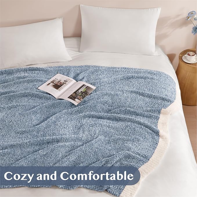 Soft Throw Blanket for Couch-Cozy Reversible Knitted Blankets | Lightweight Warm Fluffy Decor for Women, Mom, Her & Girls, Sofa, Chair, Bed, 50x60in, Cationic Dyeing Blue