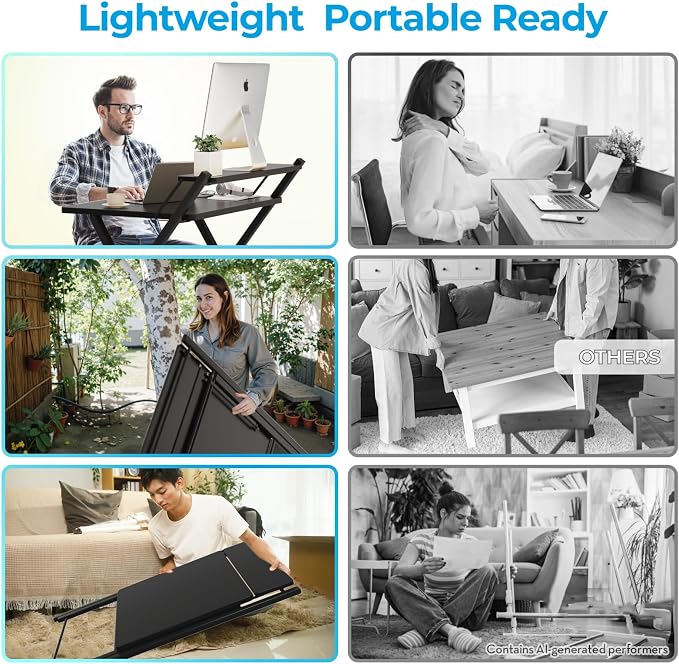 GreenForest Folding Desk No Assembly, Sturdy Computer Desk for Small Spaces | Portable Foldable Table for Laptop, 2-Tier Compact with Shelf, Space Saving for Home Office, Dorm, Apartment 24.5"x 30" Black