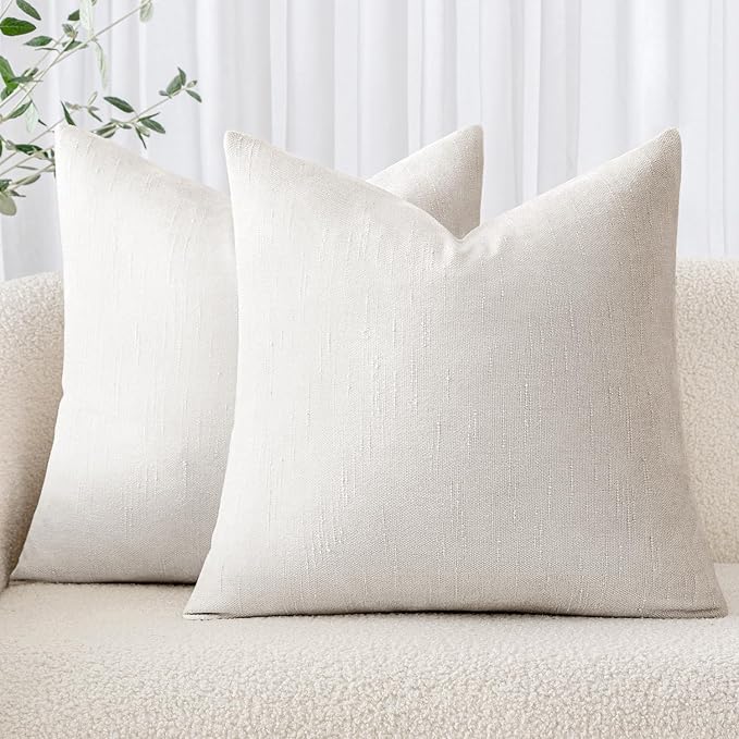 MIULEE Textured Chenille Throw Pillow Covers 20x20 Inch White | Pack of 2 Decorative Soft Throw Pillows, Solid Textured Cushion Covers, Modern Home Decor for Couch Sofa Bedroom Living Room