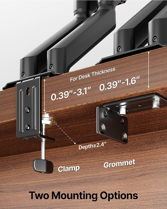 monTEK Dual Monitor Stand for Desk, 17-32 Inch Mechanical Spring Dual Arm, Heavy Duty Steel Adjustable Monitor Mount, Full Motion VESA 75x75/100x100, C-Clamp & Grommet, Holds Up to 20 lbs Each