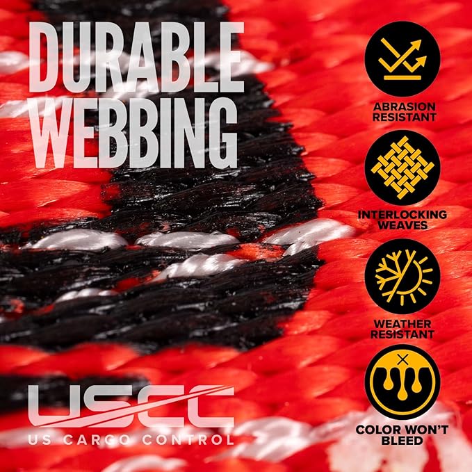 US Cargo Control J Hook Ratchet Strap 4 Inch x 27 Foot, 5,400 LBS Working Load Limit, Red 4 Inch Ratchet Straps Heavy Duty for Flatbed Trailers, Professional Flatbed Hauling
