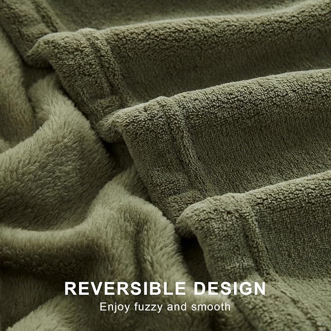 Hansleep Throw XL Moss Green Fleece Blanket, Soft Flannel Bed Blanket | Fuzzy Cozy Blanket 50x70 Inches, Multi-use for Bed, Sofa, Couch, Travel, Camping, All Season Warm Lightweight Cover