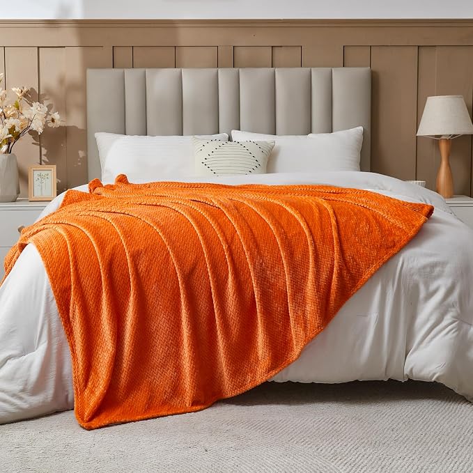 NEWCOSPLAY Fleece Leaves Pattern Throw Blanket, Orange, 50"x60" | Super Soft Throw Blanket, Lightweight Cozy Bed Sofa Blanket, Premium Silky Flannel Fleece, Travel Blanket for All Season Use