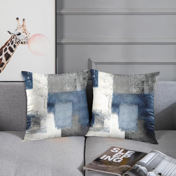 Emvency Throw Pillow Covers Set of 2, 18 x 18 Inch, Abstract Modern Blue | Gray Painting Outdoor Decorative Square Pillow Cases Couch Cushion Case for Couch Bed Sofa Living Room Home Decor
