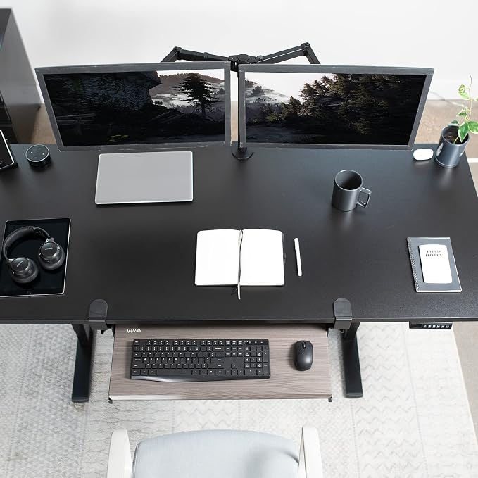 VIVO Large Clamp-on Computer Keyboard and Mouse Under Desk Slider Tray, 27 x 11 inch Pull Out Platform Drawer, Gray, MOUNT-KB05GY | Keyboard Tray for Typing, Slide Out Platform, Extra Sturdy C-Clamp Mount System, Computer Drawer, Black Frame