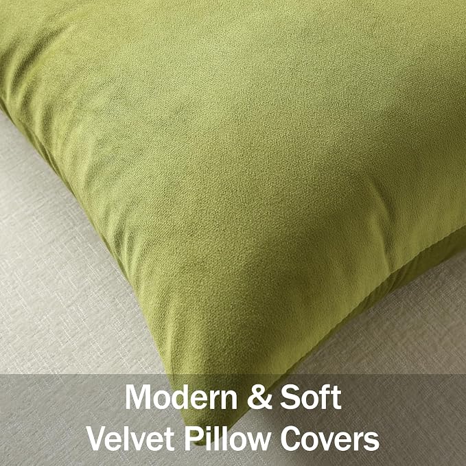 Throw Pillow Covers 16x16 Chartreuse: Pack of 2 Cozy Soft Velvet Square Modern Luxury Decorative Throw Pillow Cases for Sofa Couch Living Room Bed Home Decor