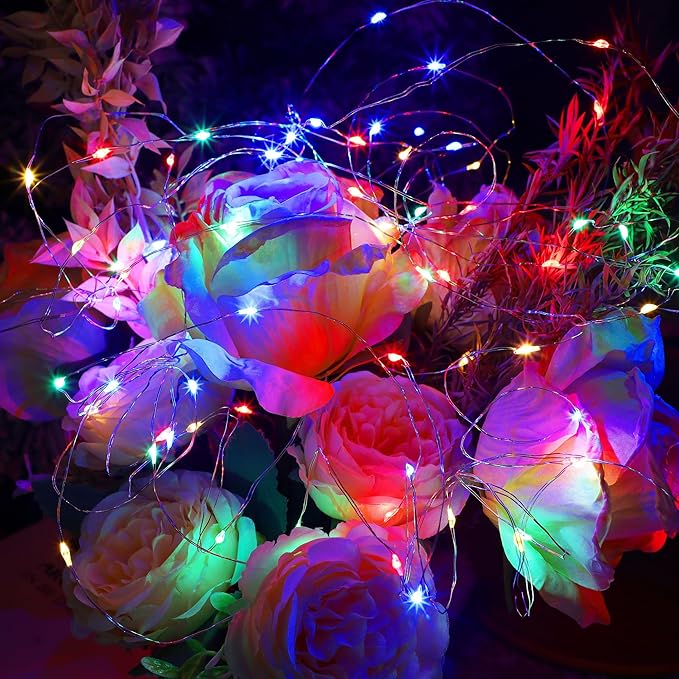 WATERGLIDE 12 Pack Colorful Fairy Lights Battery Operated (Included), 7 ft 20 LED Mini String Lights, Waterproof Silver Wire Firefly Starry Light for DIY Wedding Christmas Party Mason Jars Decor