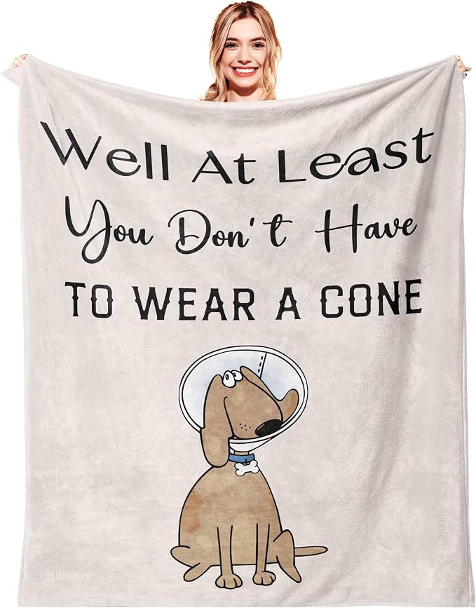 Get Well Gifts for Women/Men After Surgery White Blanket 50"x60" | Feel Better/Get Well Soon Gifts for Women, Surgery Recovery Gift for Men, at Least You Dont Have to Wear A Cone