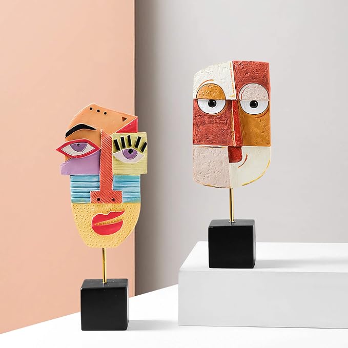 4 PCS - Handcrafted Statues Resin Abstract Sculpture for Home Decor Modern,African Art Tribal Figurines Decorations Items Accents Influencer Picks for Bookshelf,TV Stand,Living Room,Nightstand