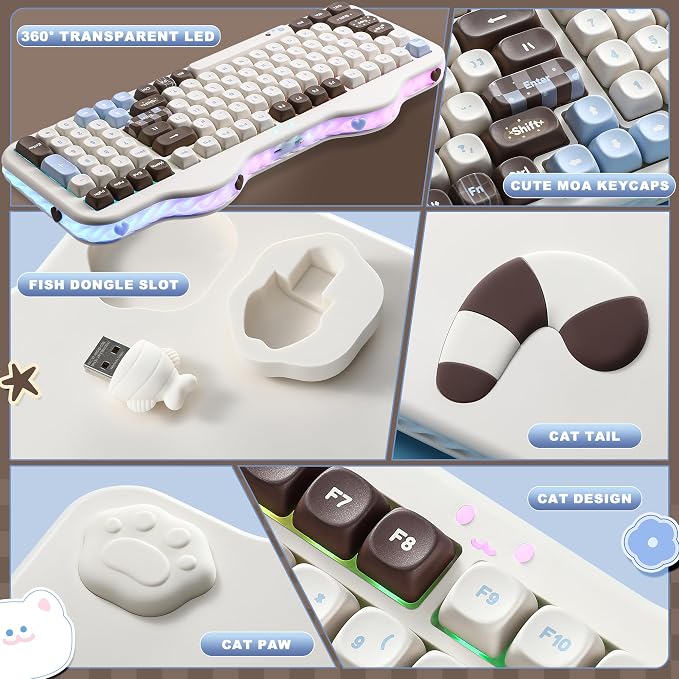 YUNZII C98 Cute Cake Wireless Mechanical Keyboard (Choco, Milk Switch) | 99 Keys with Number Pad, Hot Swap, PBT MOA Keycaps, BT5.0/2.4G/USB-C, Gasket Mount, Custom RGB Backlit for Win/Mac