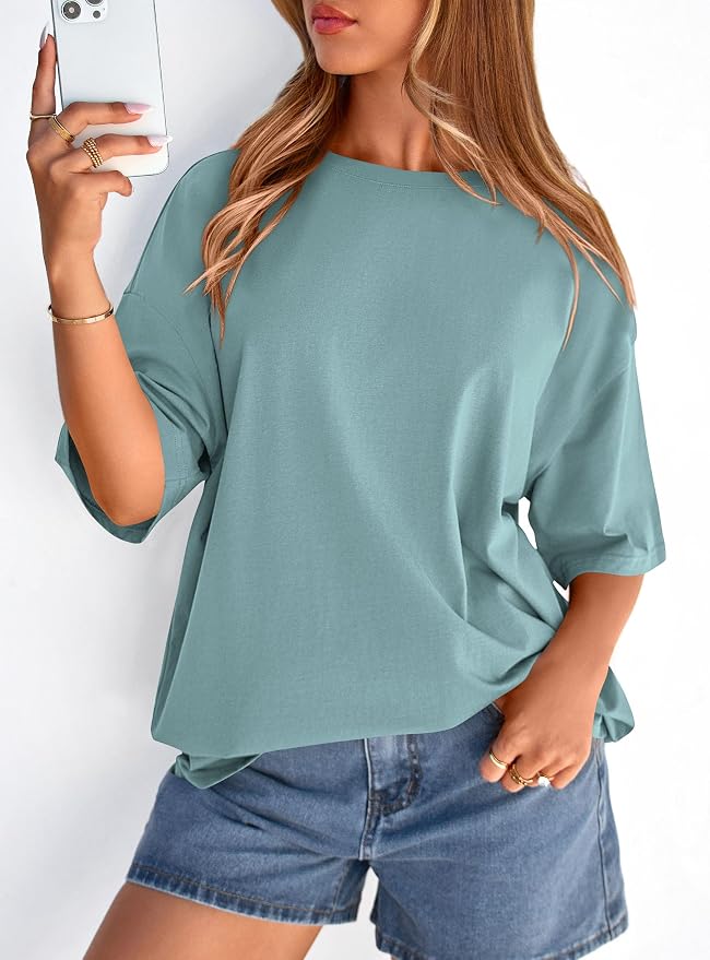 PRETTYGARDEN Womens 2026 Spring Going Out Tops Casual Short Sleeve Crewneck Loose Fit Basic Oversized T Shirts Summer Outfits