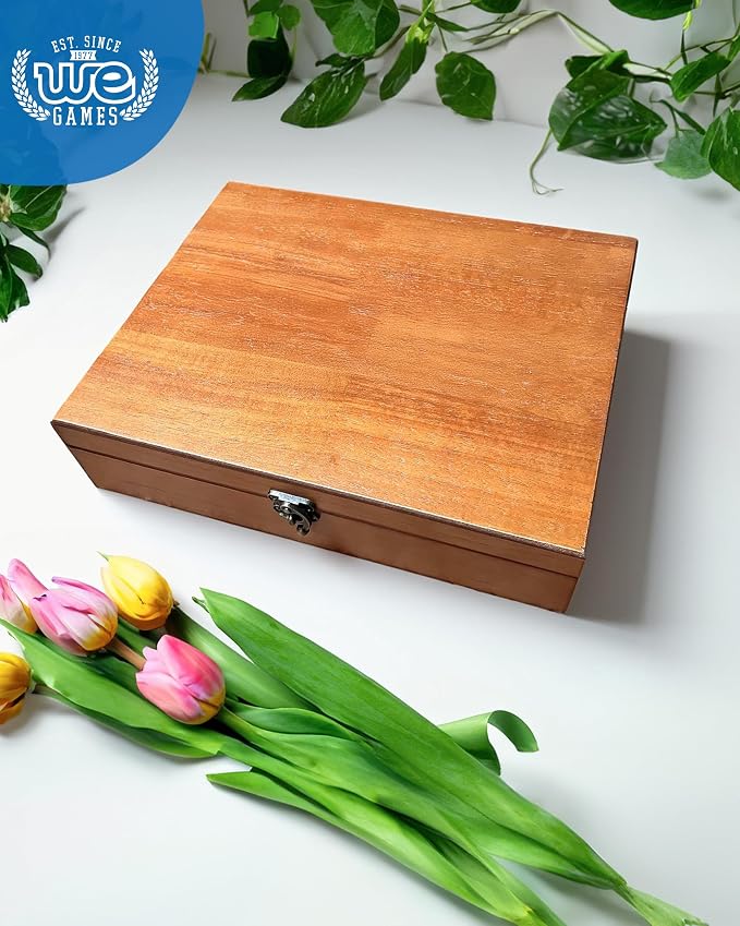 WE Games Old World Wooden Box with Brass Latch – Vintage-Style Wooden Keepsake Box for Jewelry & Trinket Storage, Light Cherrywood Finish