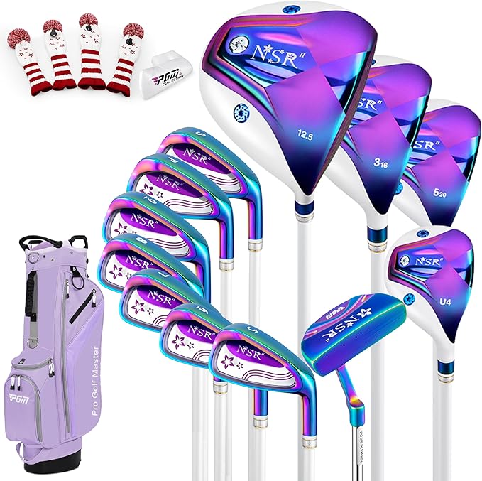 PGM Women's Golf Club Set NSR 12-Piece – Complete Right Handed Set with Lightweight Graphite Shafts, Forged Titanium Driver, Stand Bag