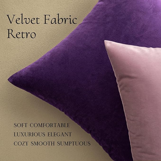 MIULEE 26x26 Inch Pack of 2 Euro Velvet Throw Pillow Covers Eggplant Purple | Soft Solid Decorative Euro Sham, Modern Luxury Home Decor, for King Bed Sofa Couch Bedroom Livingroom