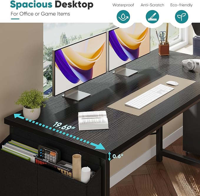 OLIXIS Computer Desk, 47 Inch Gaming Desks for Home Office Small Spaces | Writing Study Craft Work Table, Computer Workstation for Bedroom with Storage Bag, Black