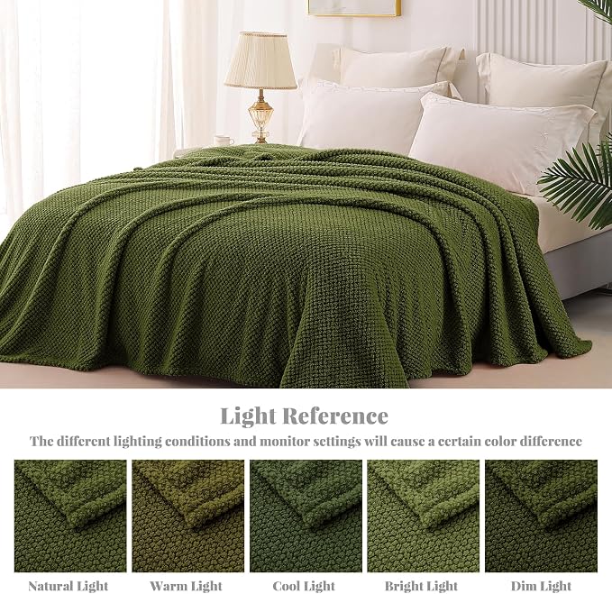 Whale Flotilla Soft Fleece King Size Bed Blanket, Olive | 90x104 Inch, Suitable for Bed, Fluffy Fuzzy Jacquard Blankets for All Season, Lightweight and Cozy