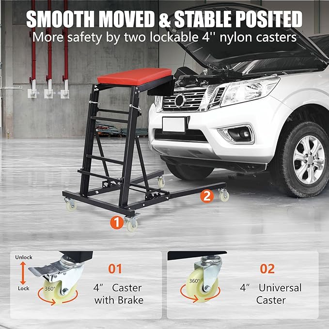 THDUGG Large Topside Creeper 48"-64" Height Range, 400 LBS Capacity Automotive Creeper Top Side Creeper Foldable Car Creeper with 4 Caster Wheels and Padded Deck for Auto Repair Maintenance