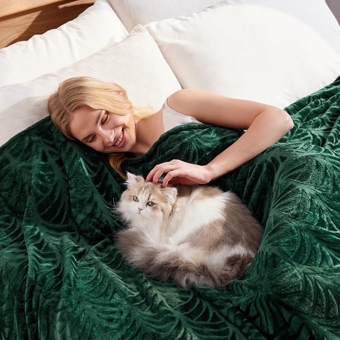 Whale Flotilla Soft Flannel Fleece Bed Blanket Queen Size, Emerald Green | Cozy Lightweight Breathable Coverlet, Plush Fluffy Bedspread, Vintage Pattern Decorative Blanket for Bed, All Season, 90"x90"