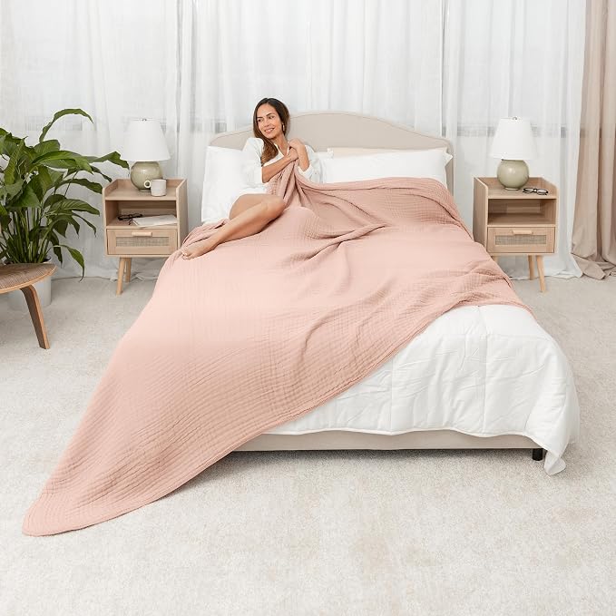 Comfy Cubs Adult Muslin Blanket 108x90” King Swaddle Blankets, Blush | 6 Layer Soft, Breathable & Lightweight Muslin Adult Blanket - Machine Washable & Designed in the US Bedding for All Seasons