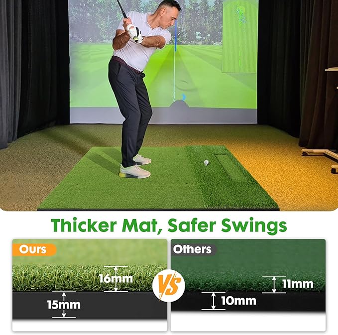 Dual-Turf Golf Mat with Ball Tray,5x4Ft 31mm Thickened Golf Hitting Mats for Indoor/Outdoor Practice,Turf Driving Range Mats for Golf Simulators and Chipping Swing Driving Training