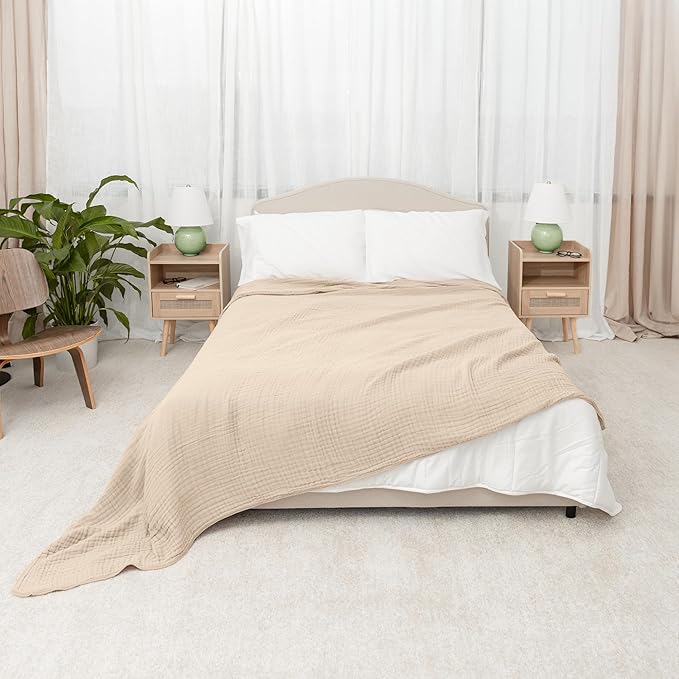 Comfy Cubs Adult Muslin Blanket 108x90” King Swaddle Blankets, Sand | 6 Layer Soft, Breathable & Lightweight Muslin Adult Blanket - Machine Washable & Designed in the US Bedding for All Seasons